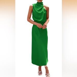 Satin Dress Elegant Sleeveless Mock Neck Cocktail Party Maxi Dresses